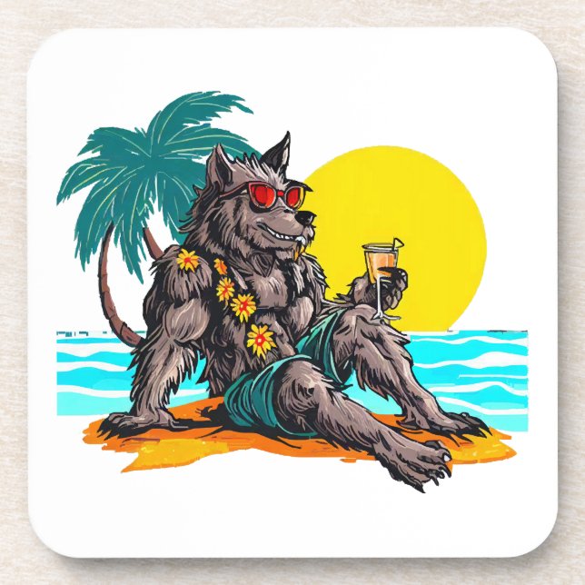 Posavasos hombre lobo de vacaciones (Frente)