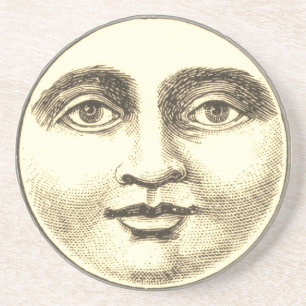 Posavasos Hombre vintage en la luna dorado sepia marrón de l