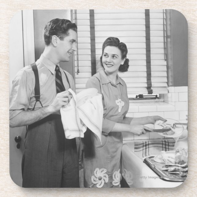 Posavasos Hombre y mujer que hacen platos (Frente)