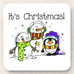 Posavasos Hombres de nieve y pingüinos son Navidades