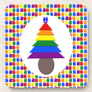Posavasos Hombres gay arcoiris Árbol de Navidad y regalo