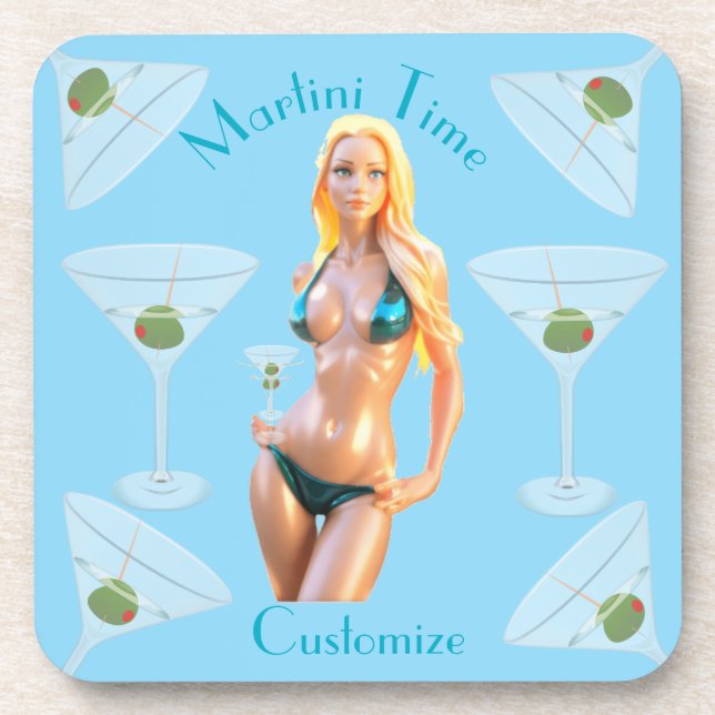 Posavasos Hora de Martini Chica de Bikini Thunder_Cove (Frente)