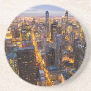 Posavasos Horizonte céntrico de Chicago en la oscuridad