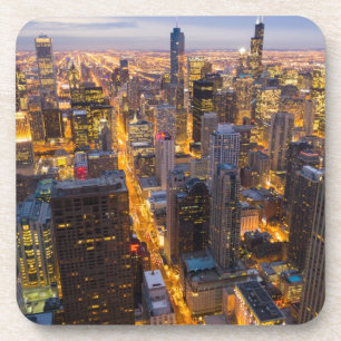 Posavasos Horizonte céntrico de Chicago en la oscuridad