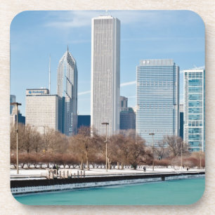 Posavasos Horizonte de Chicago a través del lago Michigan