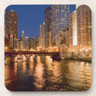 Posavasos Horizonte de Chicago, Illinois, y río Chicago a la