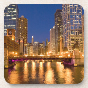 Posavasos Horizonte de Chicago, Illinois, y río Chicago en