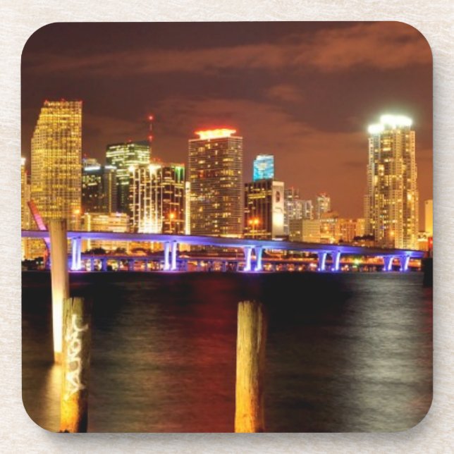Posavasos Horizonte de Miami en la noche, la Florida (Frente)