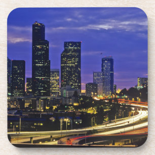 Posavasos horizonte de Seattle, Washington de noche