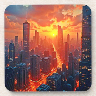 Posavasos Horizonte Dorado: Atardecer Radiante en la Ciudad