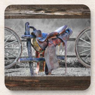 Posavasos Horse Saddle Corral Fence Western Wagon Wheels