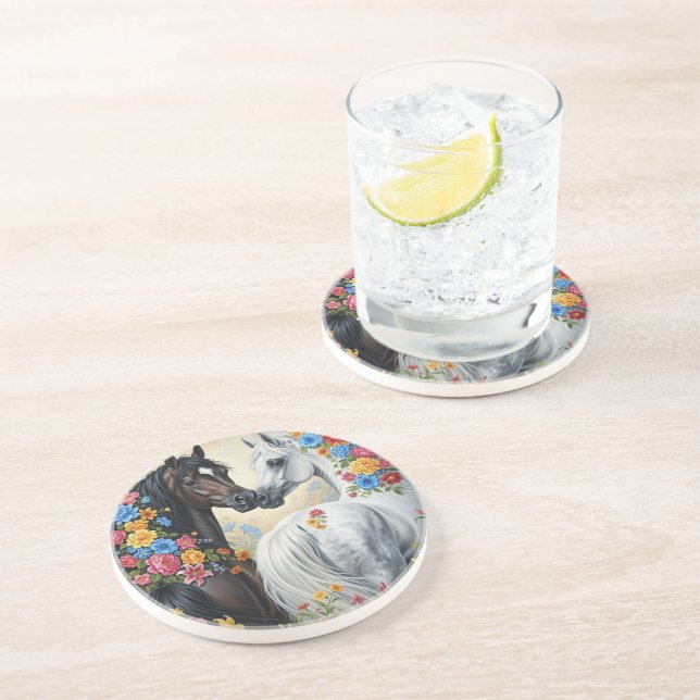Posavasos  Horses framed in flowers Coaster (Lado)