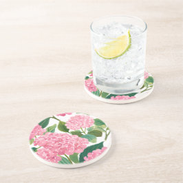 Posavasos Hortensia Rosa Acuarela Floral Costera