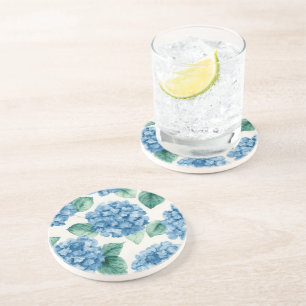Posavasos Hortensias Azules Floral Acuarela Botánica Flores