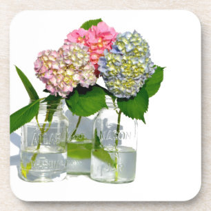 Posavasos hortensias y tarro de masón