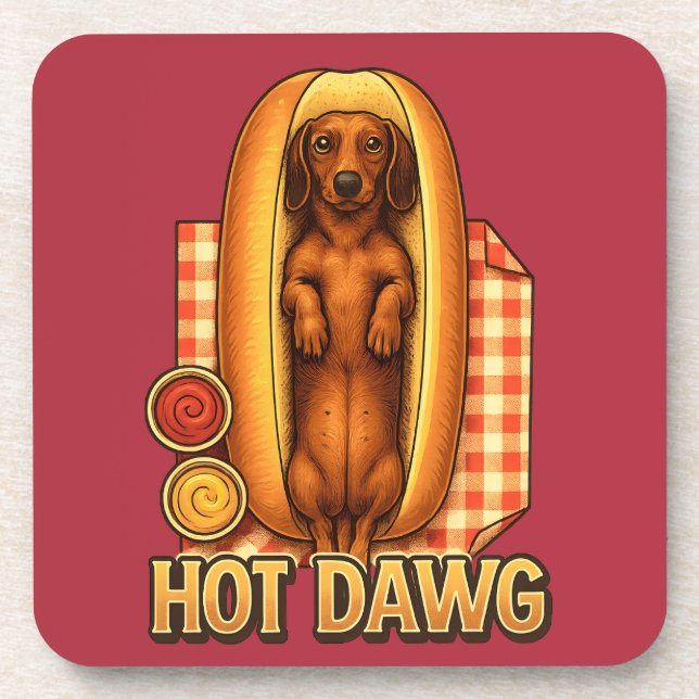 Posavasos Hot Dawg Funny Dachshund Hot Dog Parody Cute Dog  (Frente)