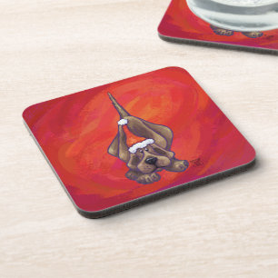 Posavasos Hound Dog Navidades En Rojo