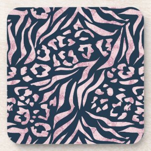 Posavasos Huella animal, leopardo, tigre, azul, rosa, piel,
