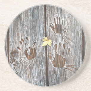 Posavasos Huellas de aves en tablas de madera con hojas de o