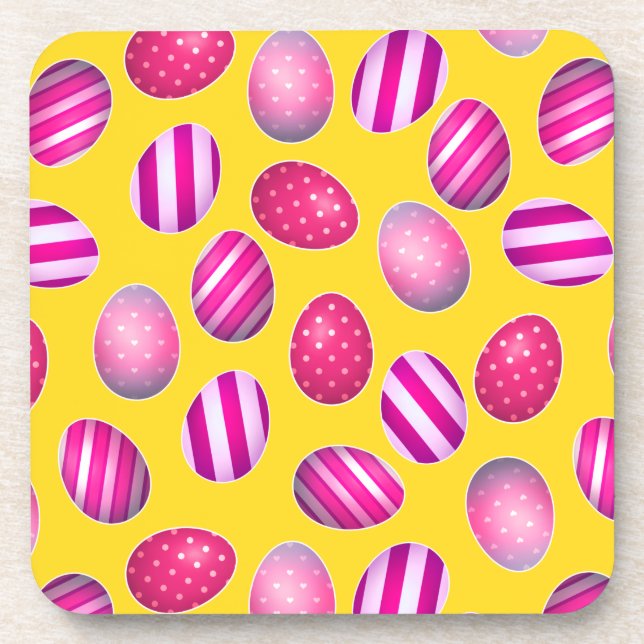 Posavasos Huevos de Pascua amarillos y modelo rosado (Frente)