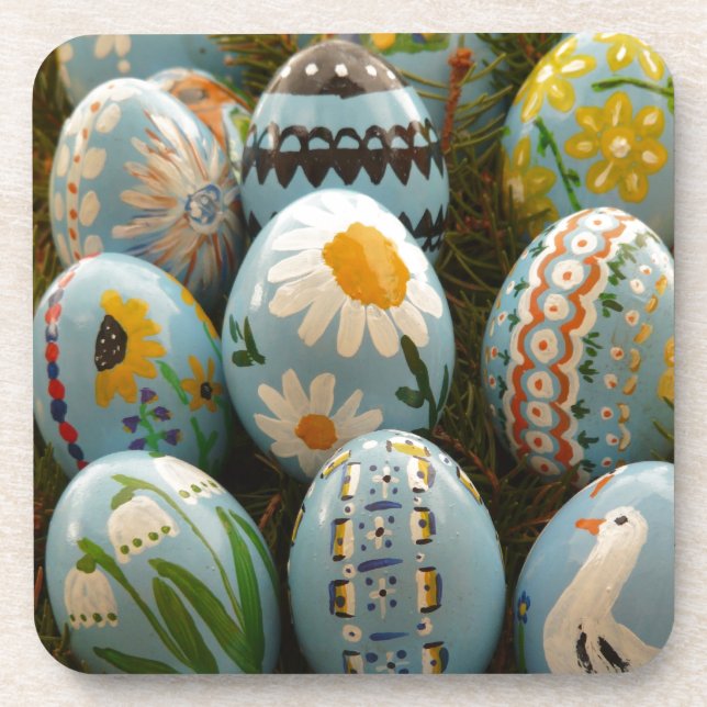 Posavasos Huevos de Pascua pintados azul (Frente)