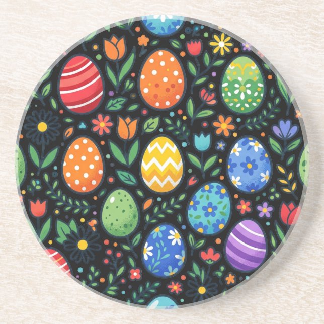 Posavasos Huevos de Pascua y Flores de Arcoíris (Frente)