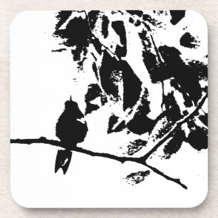 Posavasos Hummingbird y ramas de árbol blanco negro