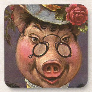Posavasos Humor Antiguo, Dama Cerdo Victoriana Tonta y Diver