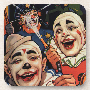 Posavasos Humor Antiguo, Payasos de Circo Riéndose y Policía