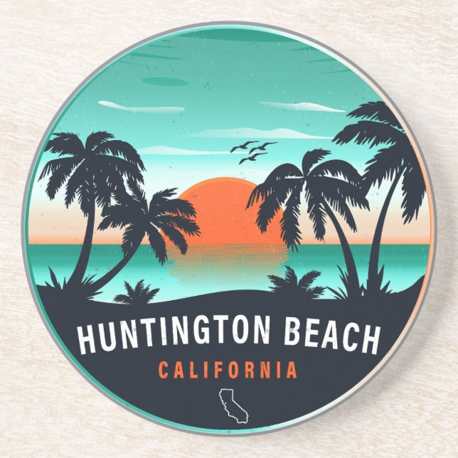 Posavasos Huntington Beach California Retro Sunset Souvenirs (Frente)