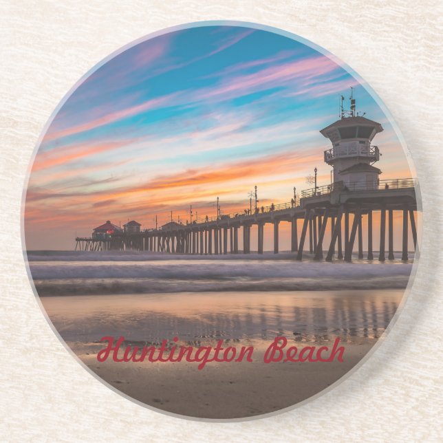 Posavasos Huntington Beach Pier al atardecer (Frente)