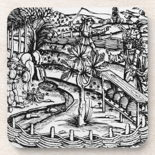 Posavasos Husbandsmen felices que tienden las abejas, (Frente)