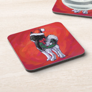 Posavasos Husky en Santa Hat en rojo