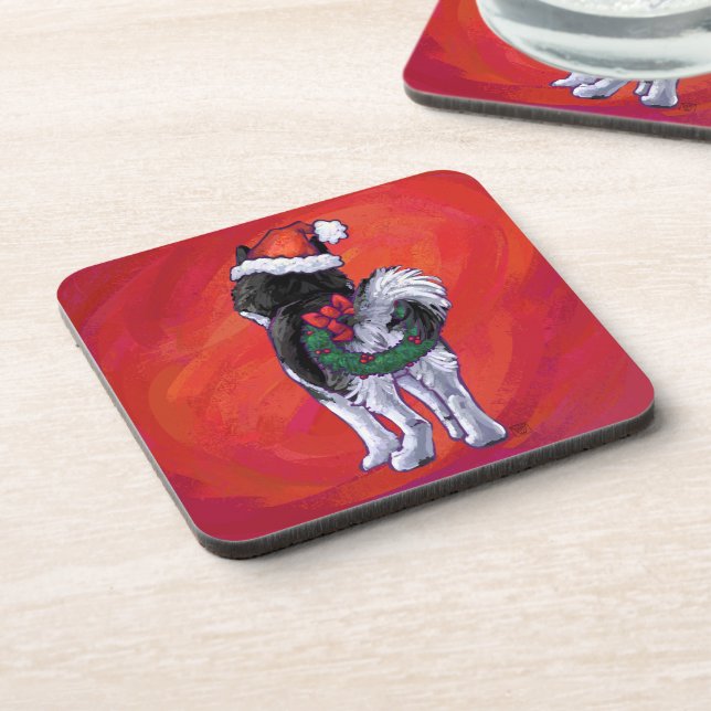 Posavasos Husky en Santa Hat en rojo (Lado Izquierdo)