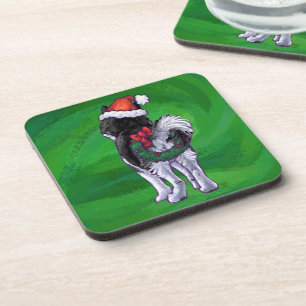 Posavasos Husky festivo en Santa Hat en Green