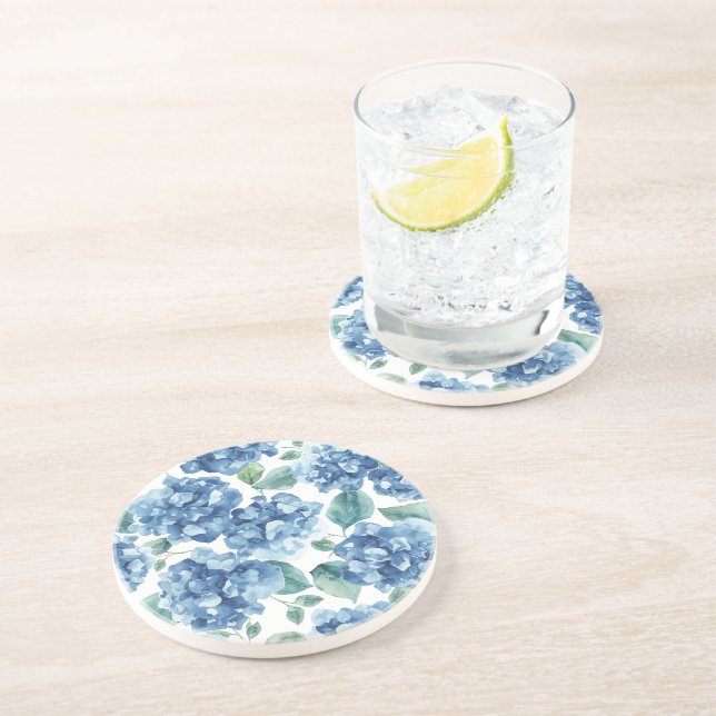 Posavasos Hydrangea Blues | Patrón de flores de acuarela (Lado)