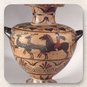 Posavasos Hydria, cazando escena, Griego arcaico, figura