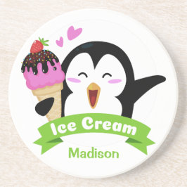 Posavasos Ice Cream Penguin nombre personalizado sandstone c