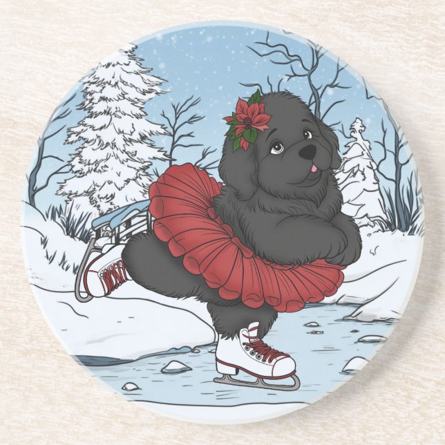 Posavasos Iceskating Newfoundland Puppy Winonderland (Frente)