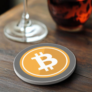 Posavasos Icono de bitcoin en naranja y gris - criptodivisa