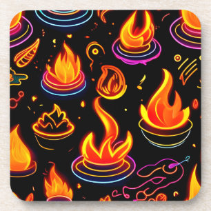Posavasos Iconos de llama brillante en tela oscura