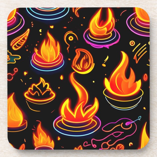 Posavasos Iconos de llama brillante en tela oscura (Frente)