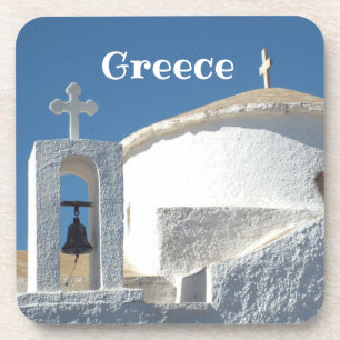POSAVASOS IGLESIA BLANCA REDONDA ICÓNICA EN GRECIA