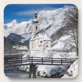 Posavasos Iglesia en la nieve con los Alpes