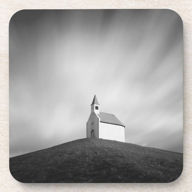 Posavasos Iglesia en una colina en blanco y negro (Frente)