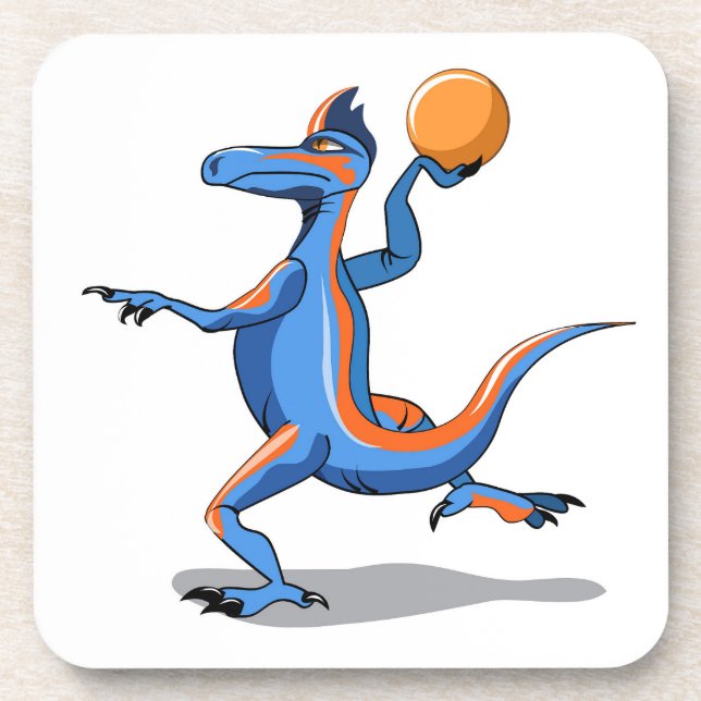 Posavasos Iguanodon Personalizado jugando básquetbol. (Frente)
