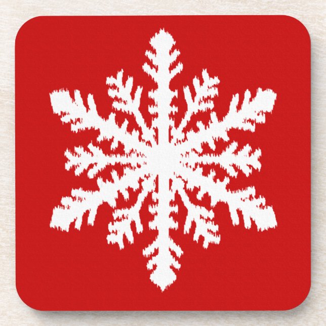 Posavasos Ikat Snowflake - Blanco y rojo oscuro (Frente)