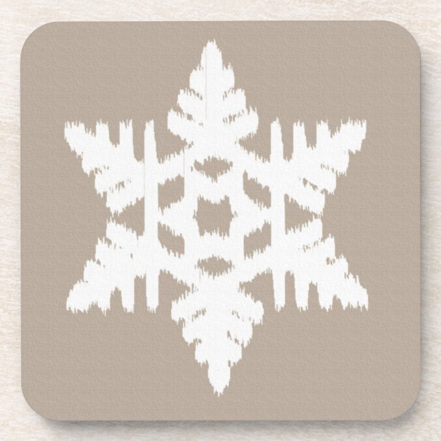 Posavasos Ikat Snowflake - Taupe tan y blanco (Frente)