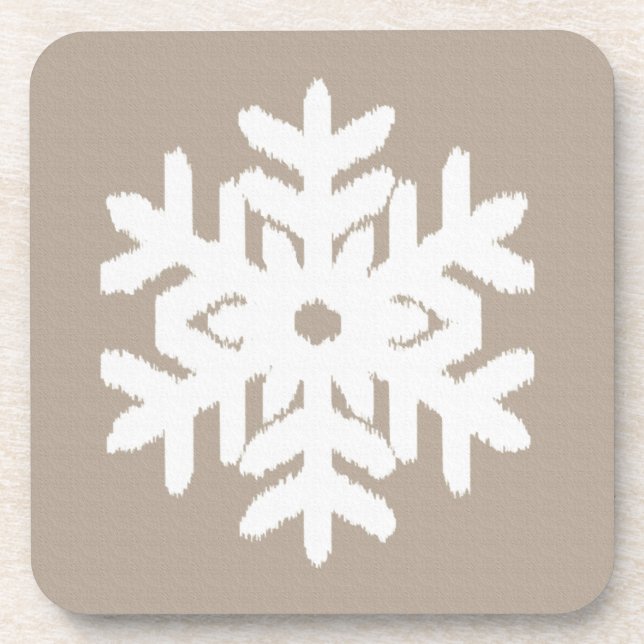 Posavasos Ikat Snowflake - Taupe tan y blanco (Frente)
