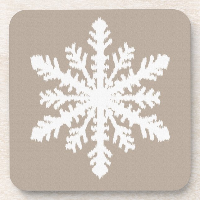 Posavasos Ikat Snowflake - Taupe tan y blanco (Frente)